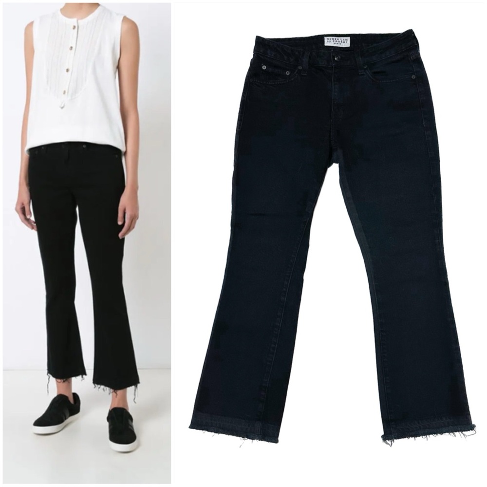 Derek Lam 10 Crosby Denim Gia Mid-Rise Cropped Flare Jeans Black Fray Hem